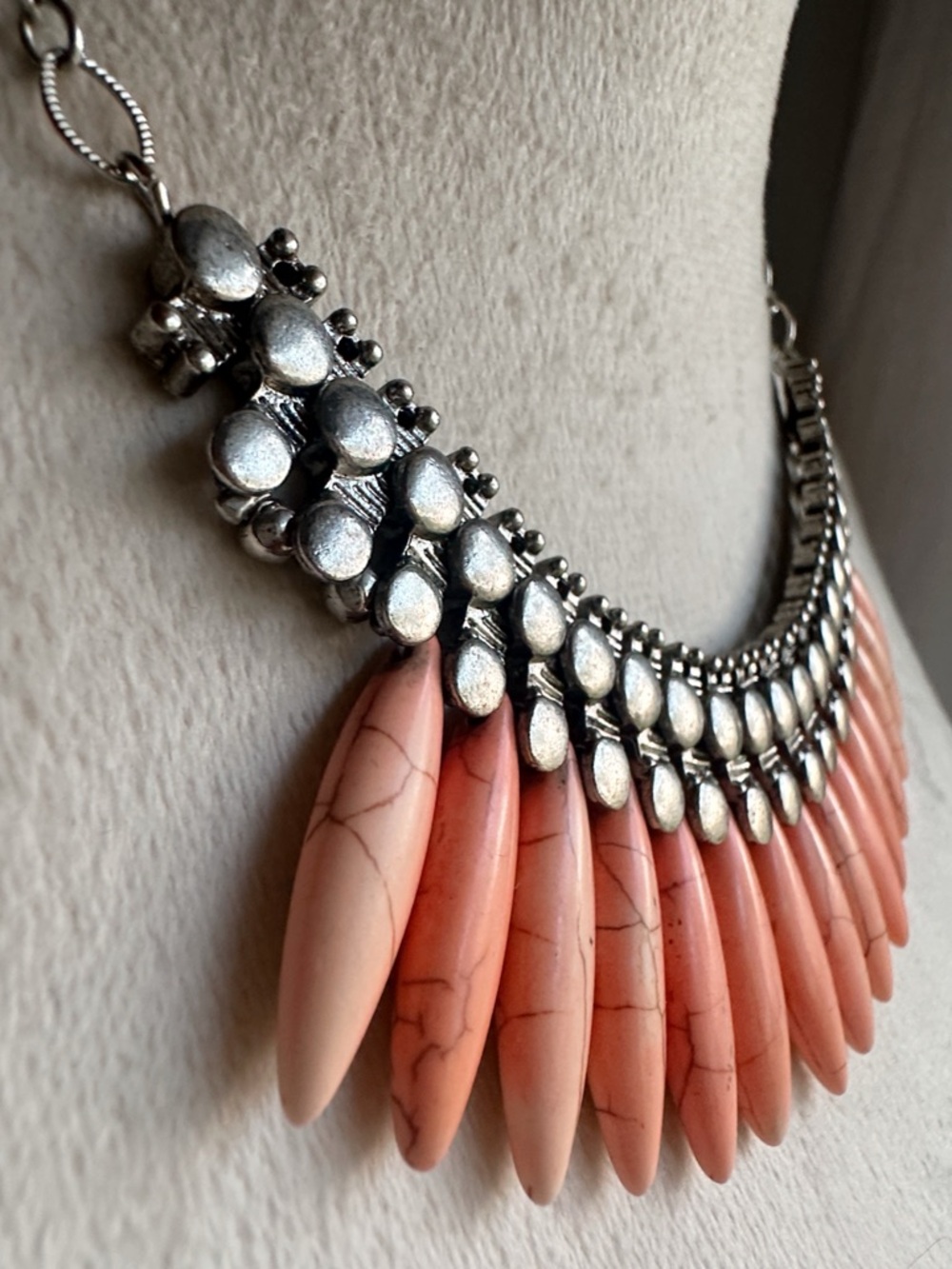 Coastal Cowgirl Coral Tone Stone Spike Bib Necklace - Women Jewelry